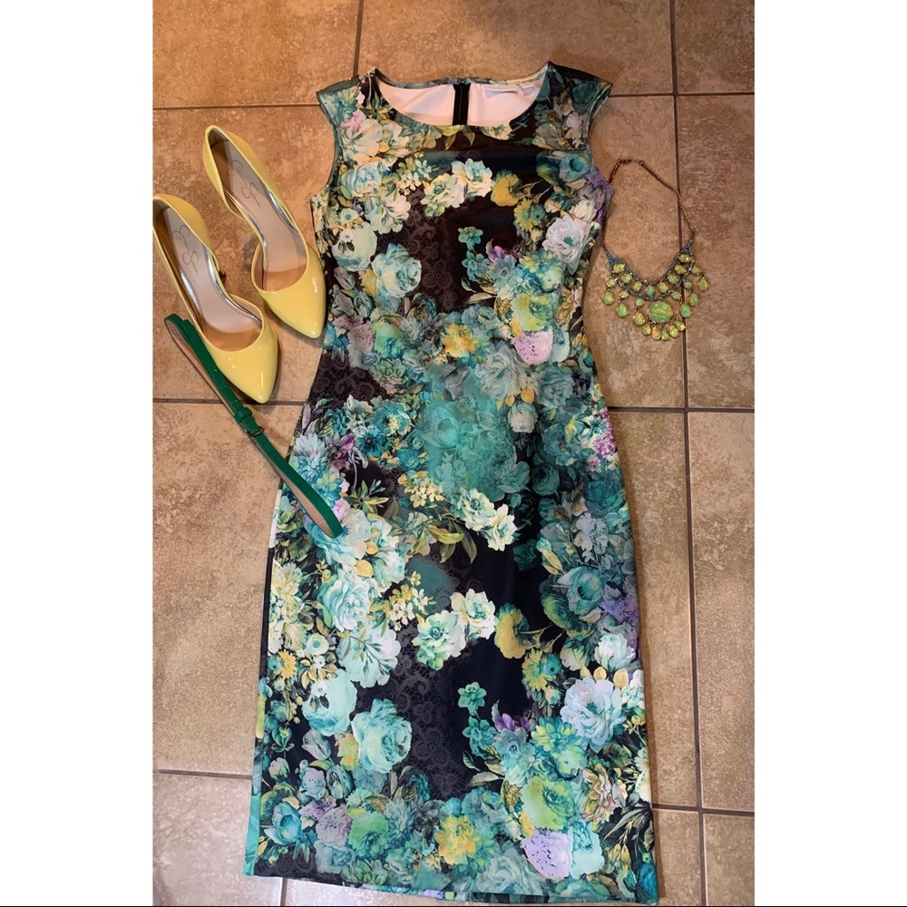 New York & Co. Green Floral Midi Dress
